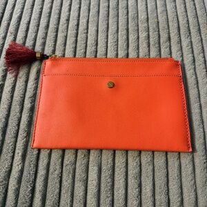 J Crew coral leather clutch